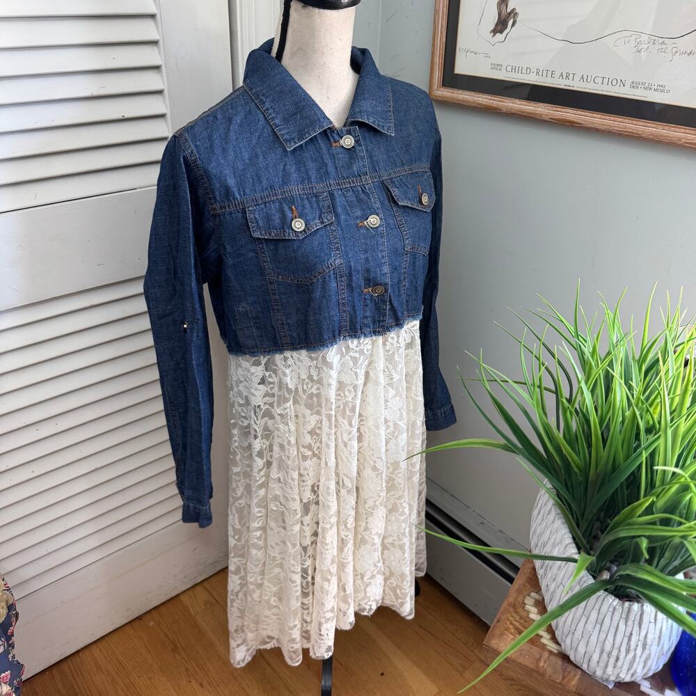 Origami Cardigan Womens S/M Blue Denim Jacket Lace Duster Western Boho Chic